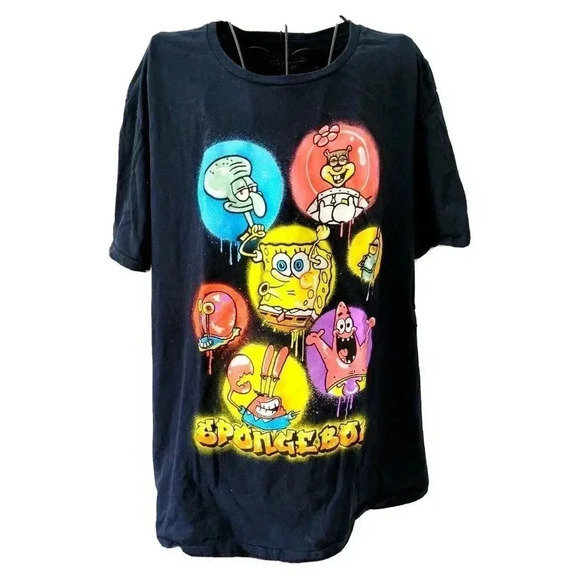 Spongebob Squarepants TShirt XL Adult Unisex Black Retro Patrick Squidward - Picture 1 of 3